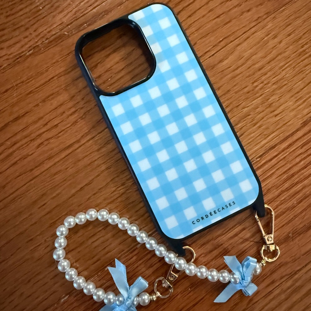 Blue Checkered Phone Case with Strap 16 pro